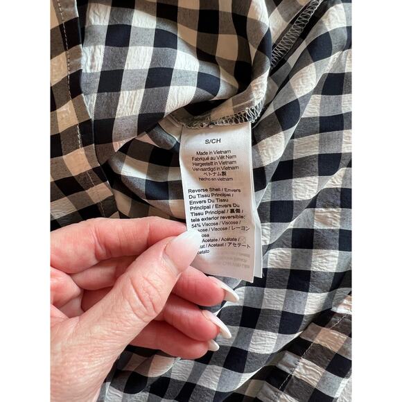 J. Crew Ruffleneck Top on Drapery Gingham Size Small Navy White - Picture 4 of 7